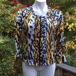 Unique ruffle front jacket with snakeskin print M